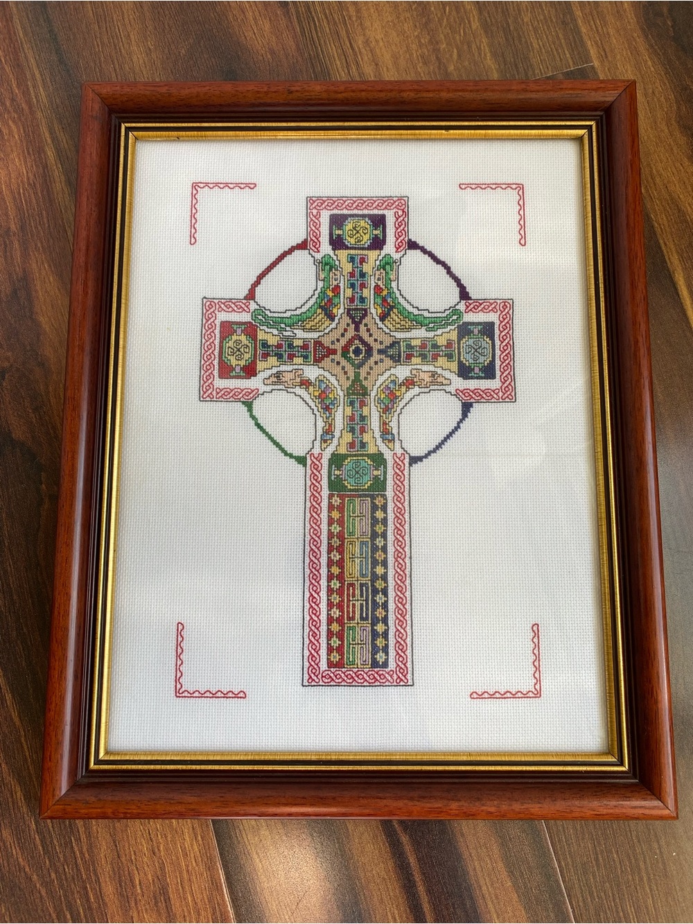 VTG Framed Finished Celtic Cross Vickery Collection Handmade Cross Stitch